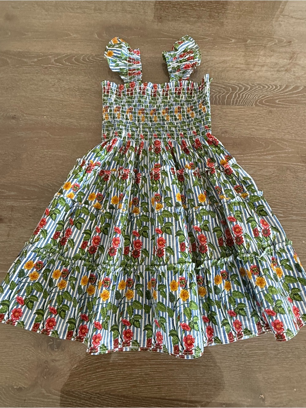 Hill House Girls' Floral Stripe Smocked Sundress - Blue, Red, Yellow, Green